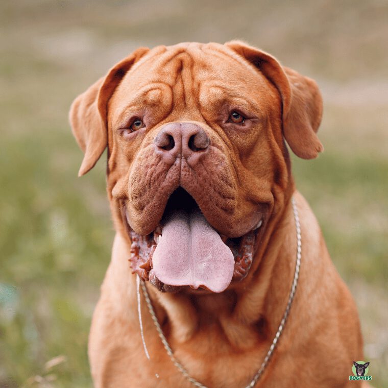 Bullmastiff schaut mit heraushängender Zunge Bullmastiff schaut mit heraushaengender Zunge