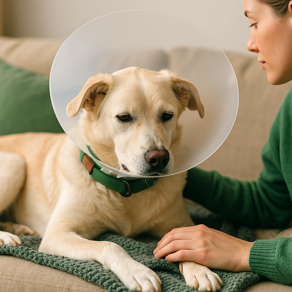 Sonderkündigungsrecht Hundekrankenversicherung nach OP Hundehalterin kümmert sich um ihren Hund, der operiert wurde und denkt über ihr Sonderkündigungsrecht zur Hundekrankenversicherung nach