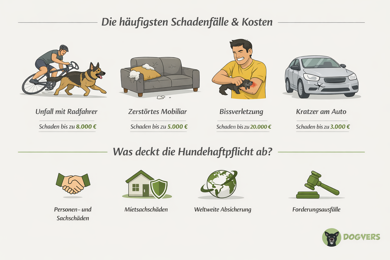 Grafik Hundehalterhaftpflicht, die häufigsten Schadenfälle Grafik Hundehalterhaftpflicht die haeufigsten Schadenfaelle