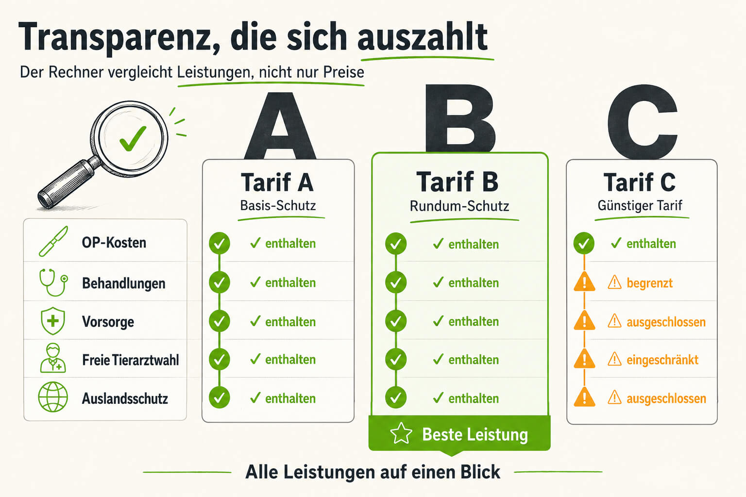 tierversicherung-vergleichtsrechner-leistungen Infografik der dogvers, Vergleichsrechner, vergleicht Leistungen und nicht nur Preise.