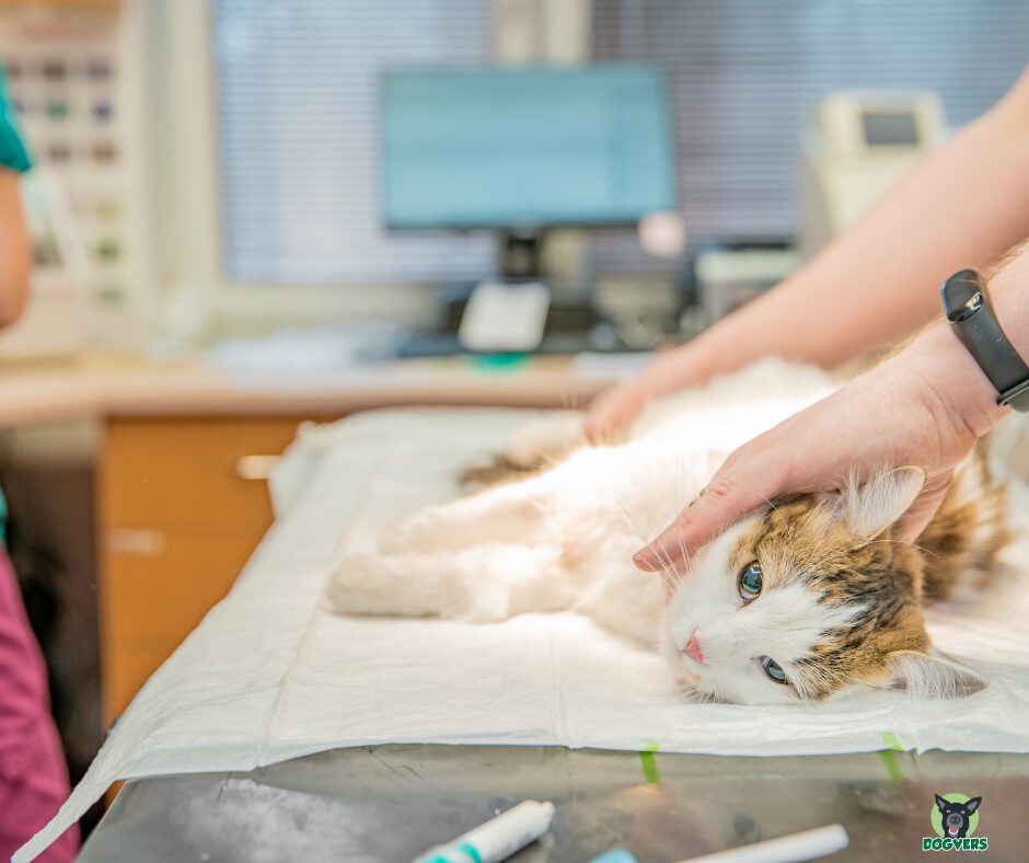 Katze liegt auf OP Tisch FIP