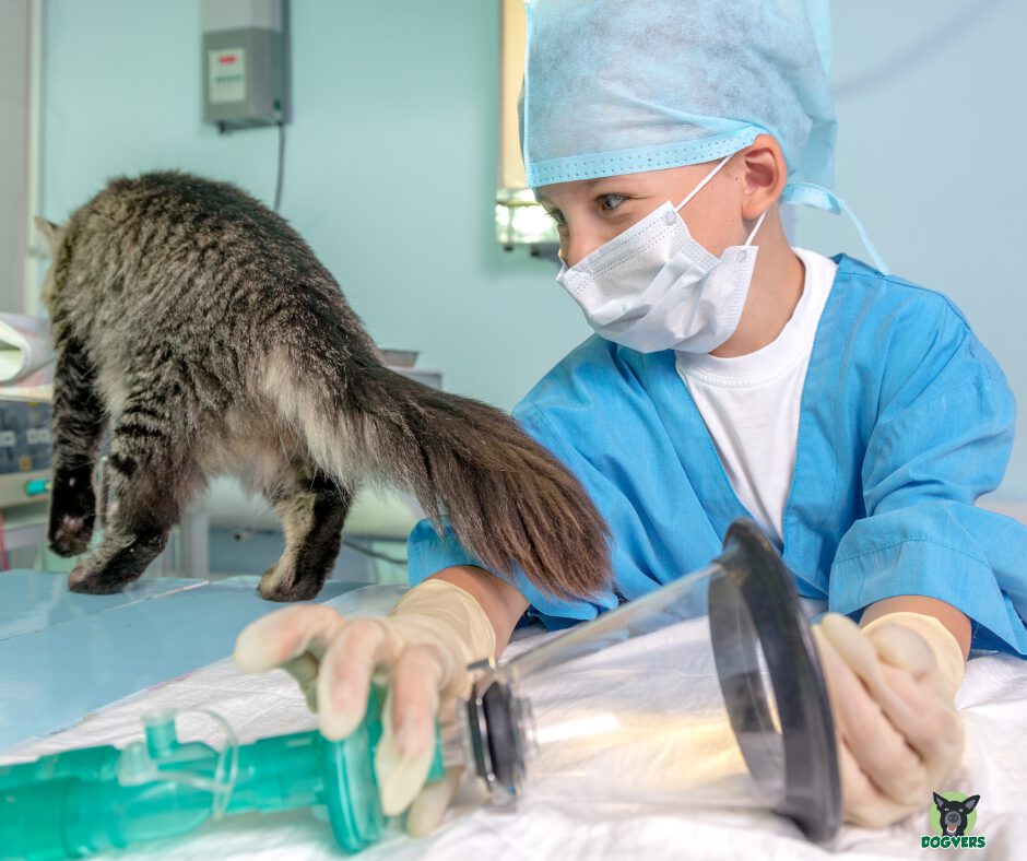 Tierärztin mit Katze auf OP Tisch