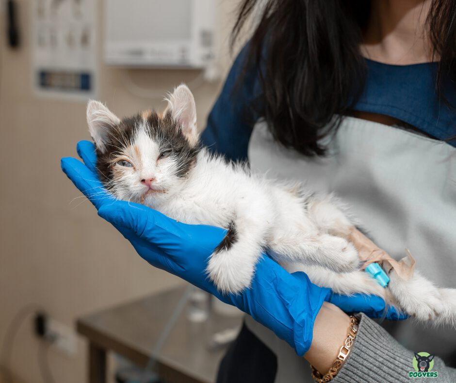 Katze in hand von tierarzt parasitenbefall