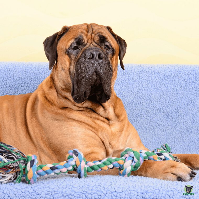 Bullmastiff auf der Couch Portrait