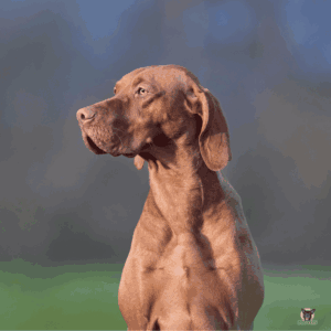 Magyar Vizsla steht auf Wiese